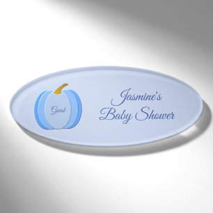 Cute Blue Baby Boy Pumpkin Custom Baby Shower Name Tag