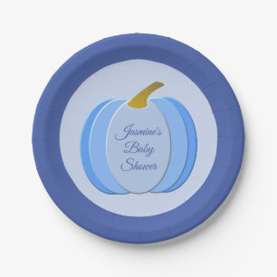 Cute Blue Baby Boy Pumpkin Custom Baby Shower Paper Plate