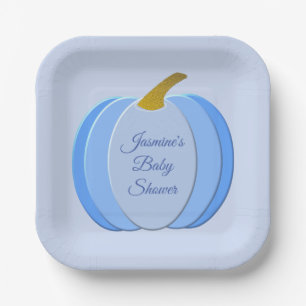 Cute Blue Baby Boy Pumpkin Custom Baby Shower Paper Plate