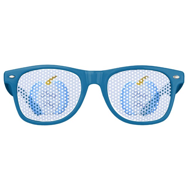 Cute Blue Baby Boy Pumpkin Custom Baby Shower Retro Sunglasses (Front)