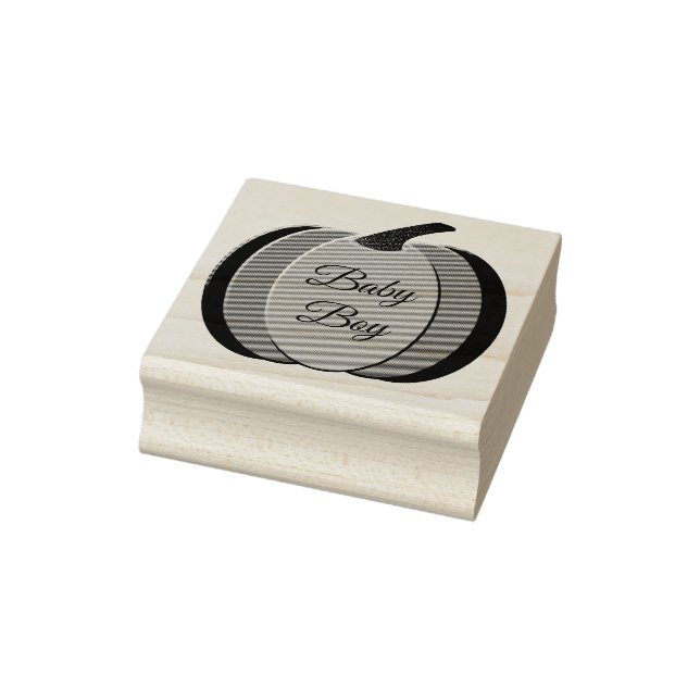 Cute Blue Baby Boy Pumpkin Custom Baby Shower Rubber Stamp (Stamp)