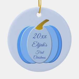 Cute Blue Baby Boy Pumpkin Custom First Christmas Ceramic Tree Decoration