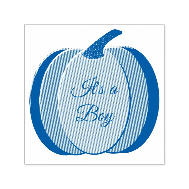 Cute Blue Baby Boy Pumpkin Custom Gender Reveal Self-inking Stamp (Design)