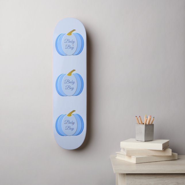 Cute Blue Baby Boy Pumpkin Custom Skateboard (Wall Art)