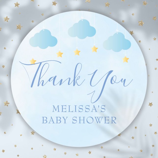 Cute Blue Baby Boy Shower Thank You Favour Classic Round Sticker (Cute Blue Baby Boy Shower Thank You Favor Classic Round Sticker)