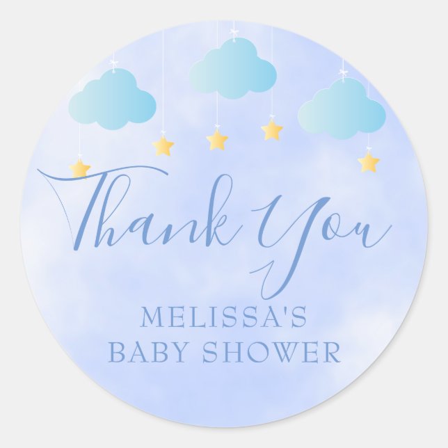 Cute Blue Baby Boy Shower Thank You Favour Classic Round Sticker (Front)