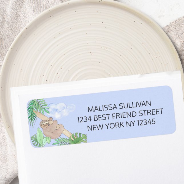 Cute Blue Baby Boy Sloth Shower Return Address (Creator Uploaded)