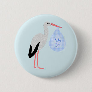 Cute Blue Baby Boy Stork 6 Cm Round Badge