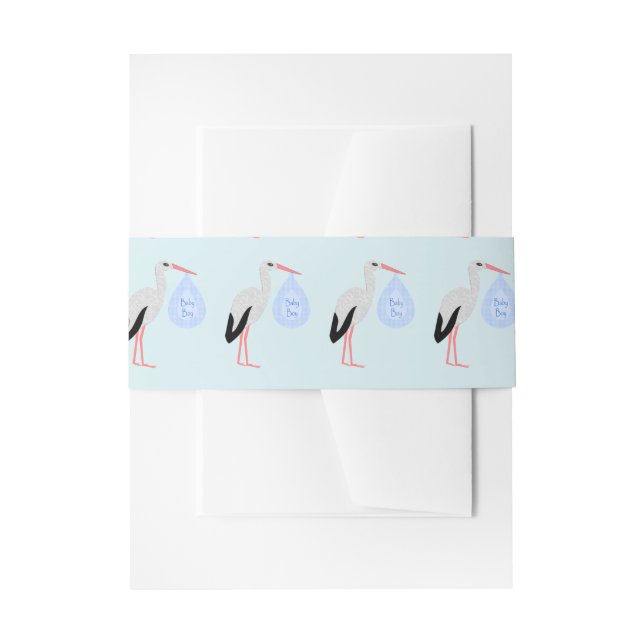 Cute Blue Baby Boy Stork Baby Shower Invitation Belly Band (Front Example)
