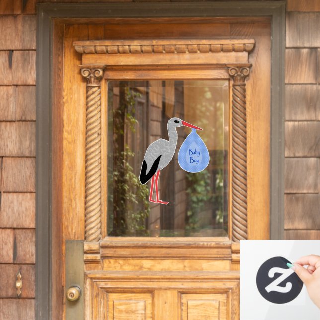 Cute Blue Baby Boy Stork Baby Shower Window Cling (Home Door)