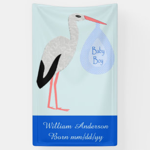 Cute Blue Baby Boy Stork Birth Announcement Banner