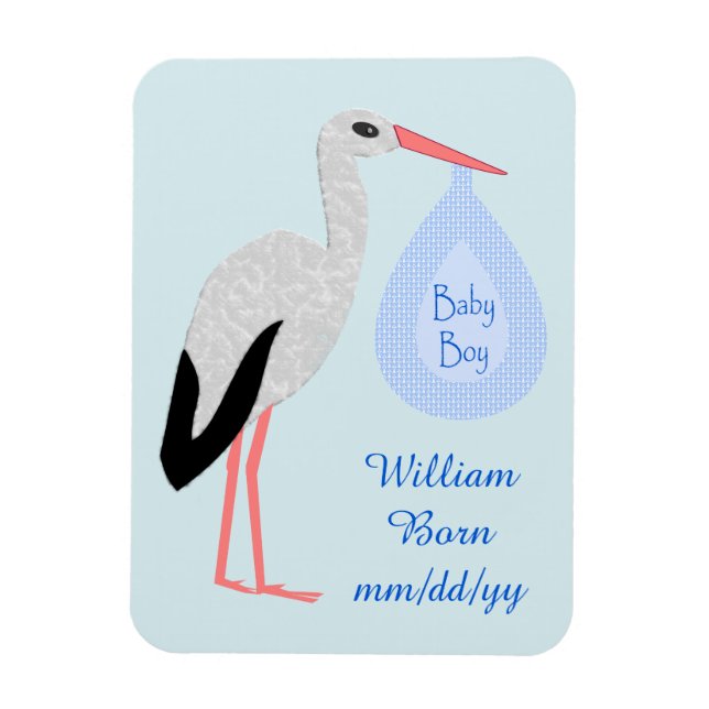 Cute Blue Baby Boy Stork Birth Announcement Magnet (Vertical)