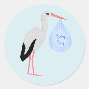 Cute Blue Baby Boy Stork Classic Round Sticker
