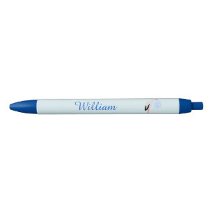 Cute Blue Baby Boy Stork Custom Blue Ink Pen