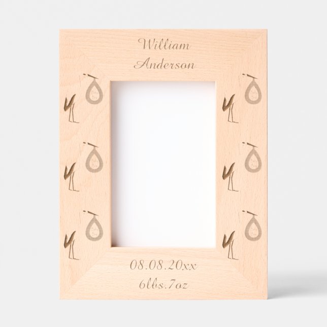 Cute Blue Baby Boy Stork Custom Etched Frames (Front)