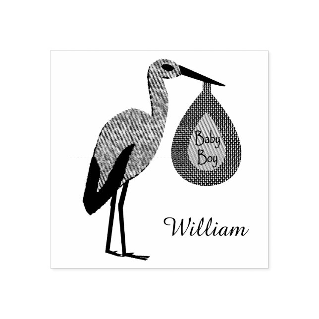 Cute Blue Baby Boy Stork Custom Rubber Stamp (Imprint)