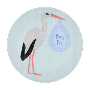 Cute Blue Baby Boy Stork Cutting Board