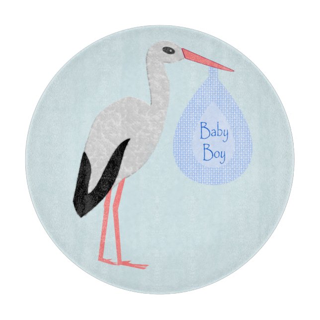 Cute Blue Baby Boy Stork Cutting Board (Front)