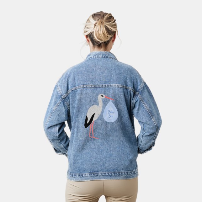 Cute Blue Baby Boy Stork Denim Jacket (Model)