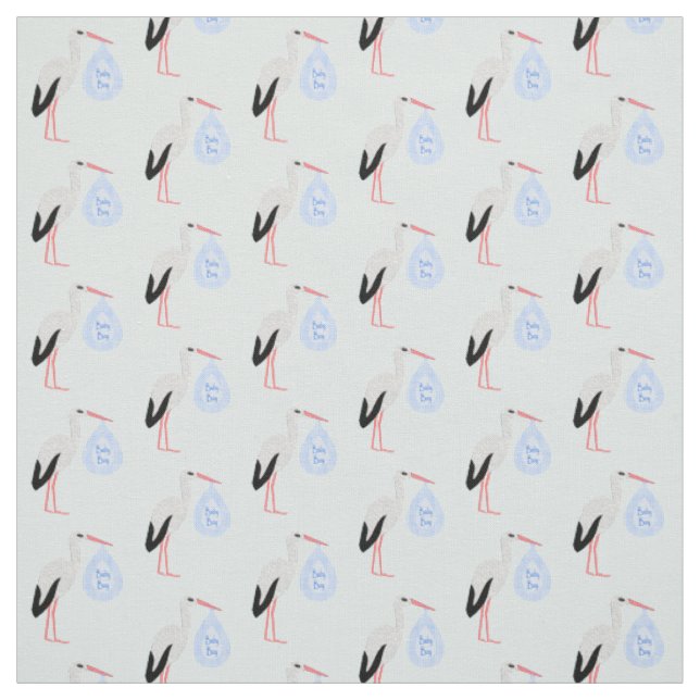 Cute Blue Baby Boy Stork Fabric (Swatch)