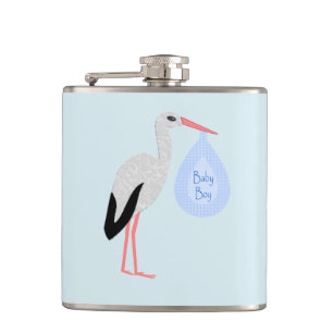 Cute Blue Baby Boy Stork Hip Flask