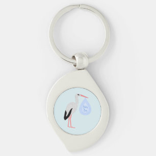 Cute Blue Baby Boy Stork Key Ring