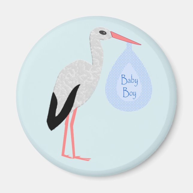 Cute Blue Baby Boy Stork Magnet (Front)
