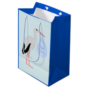 Cute Blue Baby Boy Stork Medium Gift Bag
