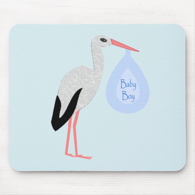 Cute Blue Baby Boy Stork Mouse Mat (Front)