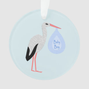 Cute Blue Baby Boy Stork Ornament