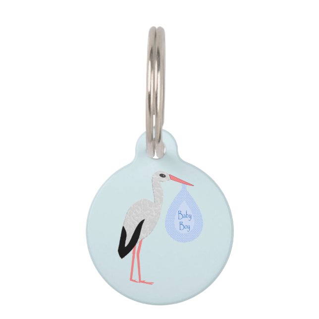Cute Blue Baby Boy Stork Pet Tag (Front)