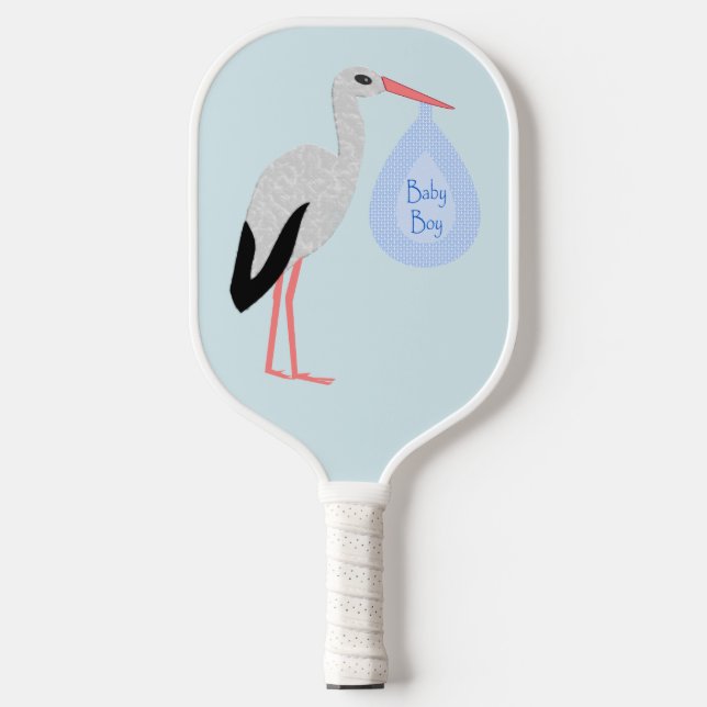 Cute Blue Baby Boy Stork Pickleball Paddle (Front)