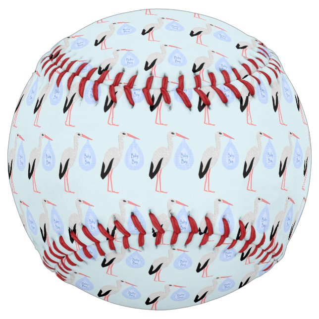 Cute Blue Baby Boy Stork Softball (Front)