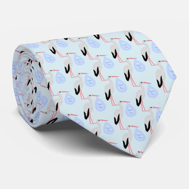 Cute Blue Baby Boy Stork Tie (Rolled)