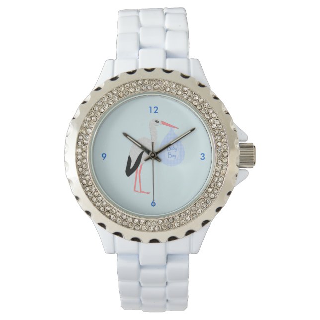Cute Blue Baby Boy Stork Watch (Front)