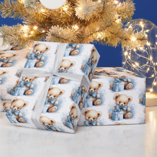 Cute Blue Baby Boy Teddy Bear Wrapping Paper
