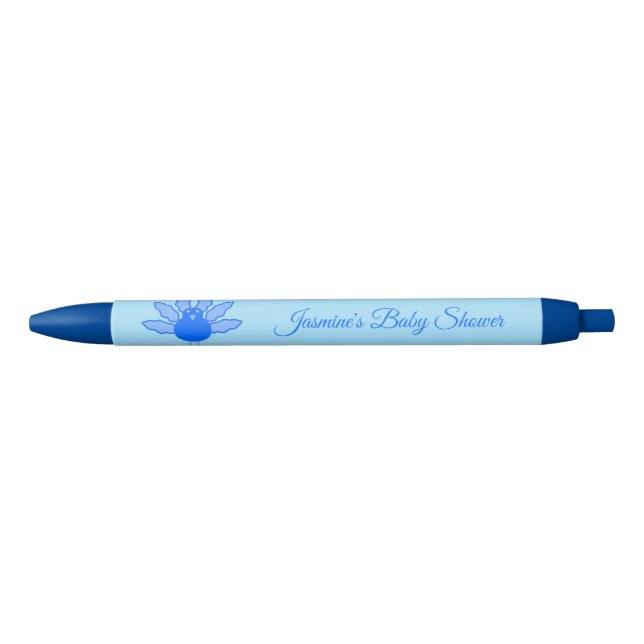 Cute Blue Baby Boy Thanksgiving Turkey Baby Shower Black Ink Pen (Front)