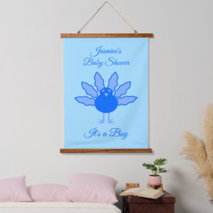 Cute Blue Baby Boy Thanksgiving Turkey Baby Shower Hanging Tapestry