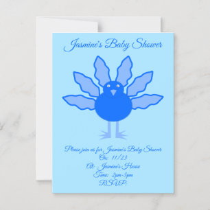 Cute Blue Baby Boy Thanksgiving Turkey Baby Shower Magnetic Invitation