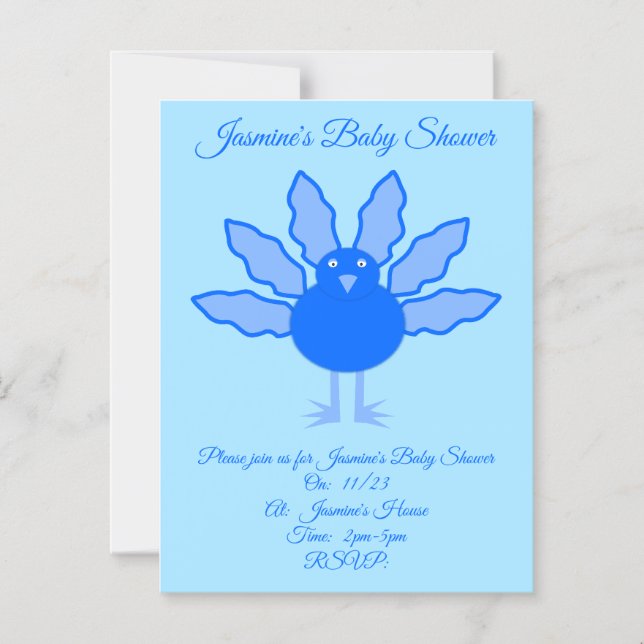 Cute Blue Baby Boy Thanksgiving Turkey Baby Shower Magnetic Invitation (Front)