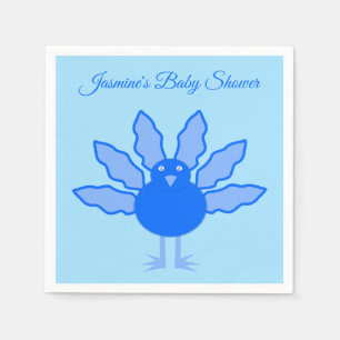Cute Blue Baby Boy Thanksgiving Turkey Baby Shower Napkin