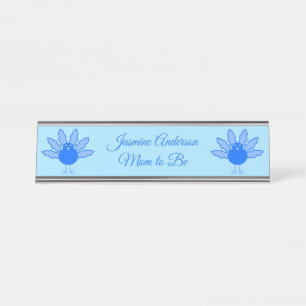 Cute Blue Baby Boy Thanksgiving Turkey Custom Desk Name Plate