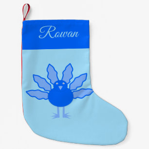 Cute Blue Baby Boy Thanksgiving Turkey Custom Name Small Christmas Stocking