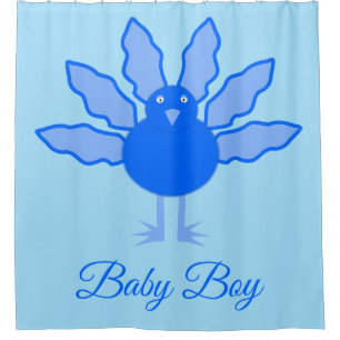 Cute Blue Baby Boy Thanksgiving Turkey Custom Shower Curtain