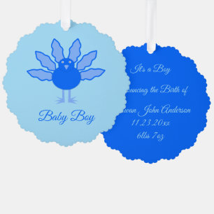 Cute Blue Baby Boy Thanksgiving Turkey Custom Tree Decoration Card