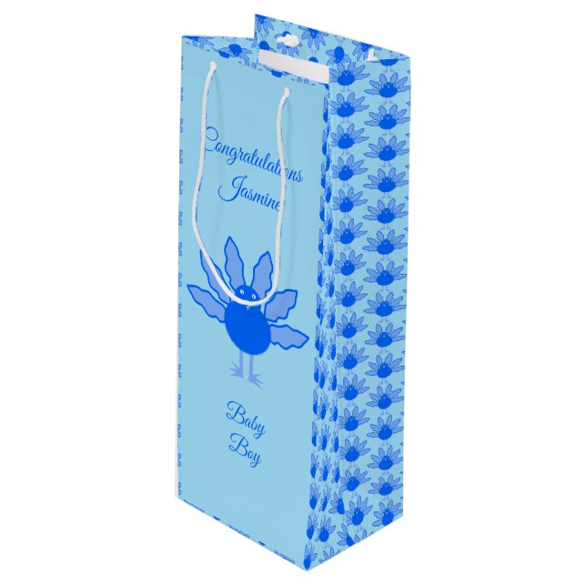 Cute Blue Baby Boy Thanksgiving Turkey Custom Wine Gift Bag (Front Angled)