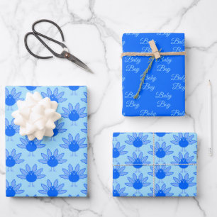 Cute Blue Baby Boy Thanksgiving Turkey Patterned Wrapping Paper Sheet
