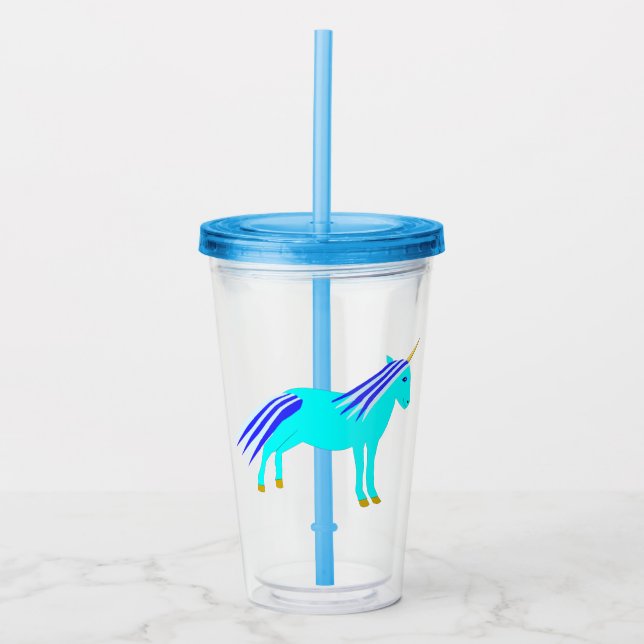 Cute Blue Baby Boy Unicorn Acrylic Tumbler (Front)