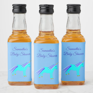 Cute Blue Baby Boy Unicorn Baby Shower Custom Liqu Liquor Bottle Label
