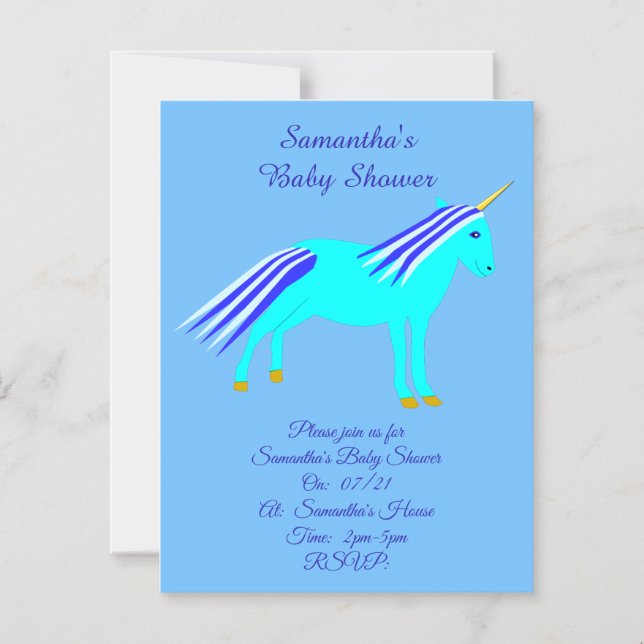 Cute Blue Baby Boy Unicorn Baby Shower Custom Magn Magnetic Invitation (Front)